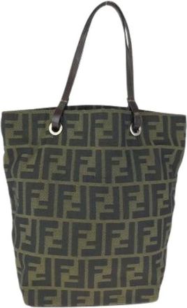 Fendi Pre-owned Bucket Bags, female, Brown, Size: ONE SIZE Pre-owned Zucca Nylon Leather Tote Bag