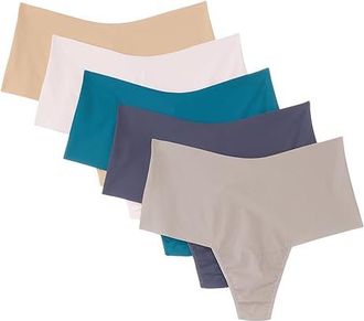 Hanky Panky BreatheSoft High Rise Thong 5-Pack Womens Underwear Biscotti/Bliss Pink/Earth Dance/Granite/Evening Grey : MD, Microfiber/Nylon