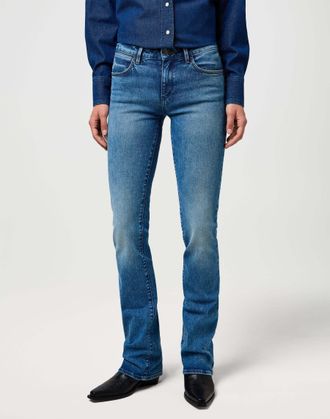 Wrangler Bootcut-Jeans WRANGLER WRANGLER Jeans Bootcut, Damen, Gr. 27, L&auml;nge 32, blau, Obermaterial: 99% Baumwolle CO. 1% Elasthan EL., Jeans Bootcut-Jeans