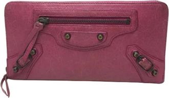 Balenciaga Pre-owned Classic Continental Zip Round Zipper Long Wallet - Dames - Vintage Accessoires - Roze - ONE Size - Leer - Vintage