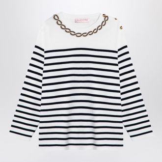 Valentino Garavani Ivory/Navy Striped Jersey With Embroidery