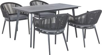 Beliani Set Da Pranzo Da Esterno Giardino In Alluminio Grigio Piano In Vetro E Cuscini Mileto