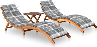 vidaXL Tumbonas 2 Unidades Con Mesa Y Cojines Madera Maciza De Acacia Vidaxl