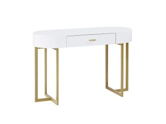 Pascal Morabito Escritorio consola con 1 caj&oacute;n - MDF lacado y metal - Blanco y dorado - TORELI II de Pascal Morabito