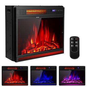 Costway Costway 25 Electric Fireplace Insert 1800W Recessed Electric Heater W/ 3 Colors Light in Black