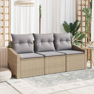 vidaXL Vidaxl - Conjunto De Sof&aacute; De Jard&iacute;n Con Coj&iacute;n 3 Pcs Beige, Gris Claro