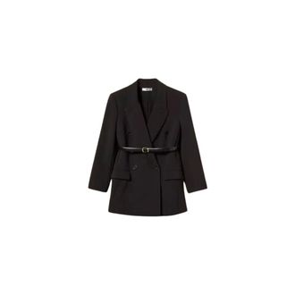 Twinset Jassen, Dames, Zwart, S, Leer, Cady Blazer met afneembare riem