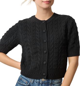 Lilla P Short Sleeve Cardigan Sweater In Black