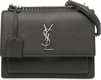 Saint Laurent Charcoal Medium Grained Calfskin Monogram Sunset Crossbody Bag