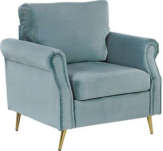 Beliani Sill&oacute;n De Terciopelo Verde Menta Dorado Patas De Metal Cojines Retro Sala De Estar Vietas