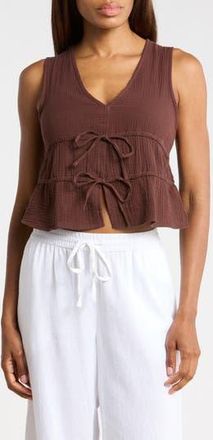 Ellen Tracy Tie Front Cotton Gauze Crop Tank in Coffee Bean at Nordstrom Rack, Size X-Large