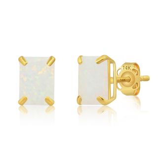 MAX + STONE 14k Yellow Gold Solitaire Emerald-Cut Gemstone Stud Earrings (7x5mm)