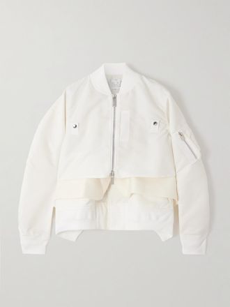 sacai Bomber In Lana E Shell - Bianco sporco