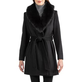 Sofiacashmere Toscana Genuine Lamb Shearling Collar Wool Blend Coat in Black at Nordstrom Rack, Size 4