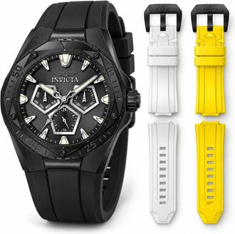 Invicta Speedway 51133 Herenhorloge - Quartz Uurwerk - Roestvrij Staal met Zwarte Wijzerplaat - 45 mm - Met Extra Bandjes
