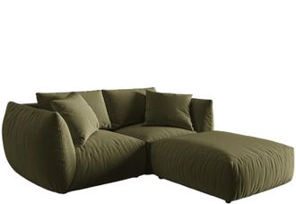 MICADONI Modulares 3-Sitzer Design Sofa Chris mit grossem Sitzpouf - Samtbezug