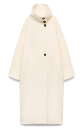 Mango Selection Stand Collar Wool Blend Coat in Off White at Nordstrom, Size Small
