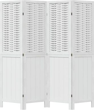 vidaXL Room Divider 4 Panels White Solid Wood Paulownia Vidaxl