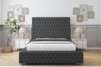 Sloomy Ambassador Dumfries Frame-Mattress - 50 Upholstered Headboard in Dark Grey | Size: Small Single