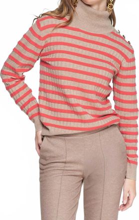 Vilagallo Stripe Turtleneck Sweater In Beige/coral