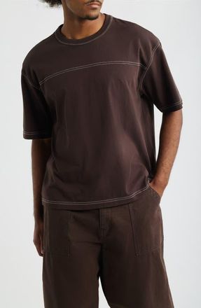 BP. Contrast Coverstitch Cotton Jersey T-Shirt in Brown Coffee at Nordstrom, Size Xx-Large