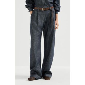 Brunello Cucinelli Sparkling no-fade denim loose curved trousers with monili at Nordstrom, Size 48