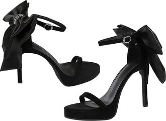 Generic Heel Sandals for Women Sexy Open Toe Stiletto High Heel 11 CM Large bow Rhinestones Pump Party Dress Heel (8.5)