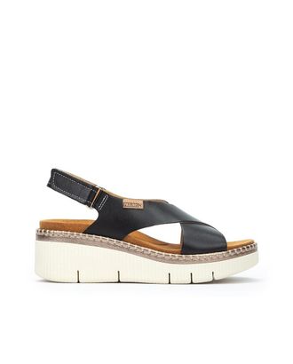 Pikolinos Gomera Leather Wedge Sandals for Women, black, 7 UK