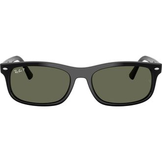 Ray-Ban 60mm Polarized Rectangular Sunglasses in Black /Polar Green at Nordstrom
