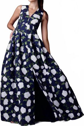 Sachin & Babi Brooke Floral Print Gown In Navy/ivory Moonlit Gardens