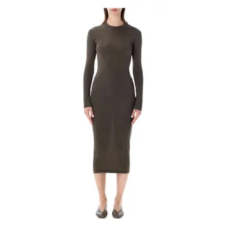Fear of God Midi Dresses, female, Brown, Size: XS Rib Knit Fitted Long Sleeve Dress