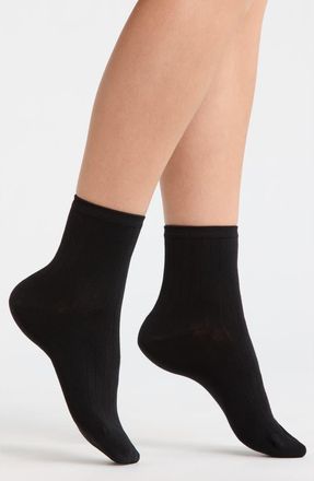 Nordstrom Wide Rib Ankle Socks in Black at Nordstrom, Size 9