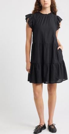 Treasure & Bond Tiered High Neck Shift Minidress in Black at Nordstrom Rack, Size X-Small