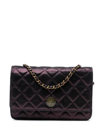 Chanel 2013-2014 Quilted Iridescent Lambskin Tartan Button Wallet On Chain crossbody bag - Purple