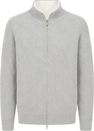 Lardini Ribbed Zip Cardigan - Heren - Vesten - Grijs - S - Wol - Truien & Vesten