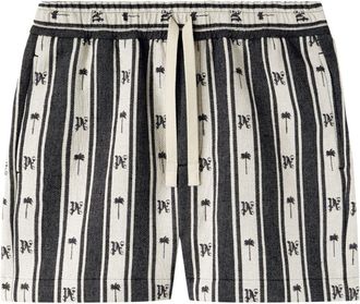 Palm Angels monogram-print striped shorts - men - Cotton/Cotton - 44 - Black