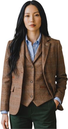 TruClothing Womens Oak Brown 2 Piece Check Formal Tweed Blazer & Waistcoat Set - TPSTZ-7