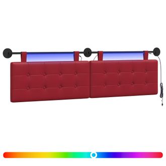 vidaXL Cabecero Colgante Con Luz Led Rojo Vino Cuero Sint&eacute;tico Vidaxl