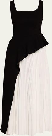SIMKHAI Zayla Two-Tone Pleated Peplum Midi Dress