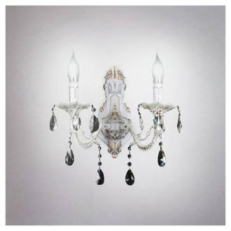 Trade Shop Trade Shop Traesio - Trade Shop - Applique Parete Muro Classica 2 Bracci Attacco E14 Con Cristalli Pendenti E01-2