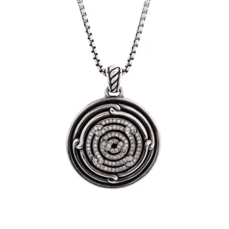David Yurman Labyrinth Disc Pendant Necklace Sterling Silver with Diamonds