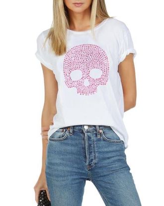 Lauren Moshi Croft Short sleeve Vintage Tee Exclusive Stud Skull Tee in White at Nordstrom, Size X-Large
