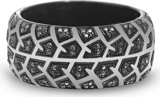 LuvMyJewelry Born Tire Tread Silver & Black Diamond Ring