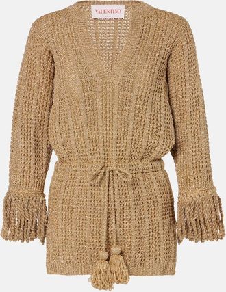 Valentino Open-knit lame minidress