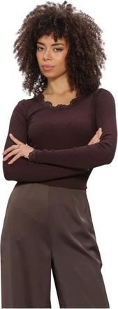 Rosemunde Tops, Dames, Bruin, XL, Babette Silk LS Lace Top