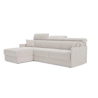 Divani.Store Miryam Divano Letto Angolare Compatto - Poggiatesta Reclinabili E Penisola Contenitore In Tessuto Smacchiabile T31 232 Cm Sinistro Bianco