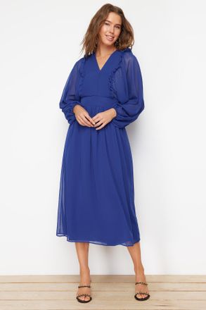 Trendyol Modest Dames Blauw Effen Maxi Lang Casual A-lijn Modest Jurken