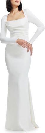 Dress The Population Delores Long Sleeve Evening Gown in Antique White at Nordstrom, Size Xx-Small