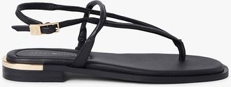 Tommy Hilfiger Womens Metallic Accent Leather Sandal - Black - US 6.5 / EU 37