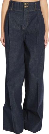 Zimmermann Jeans, Dames, Blauw, L, Blauwe Geplooide Jeans met Gouden Knopen